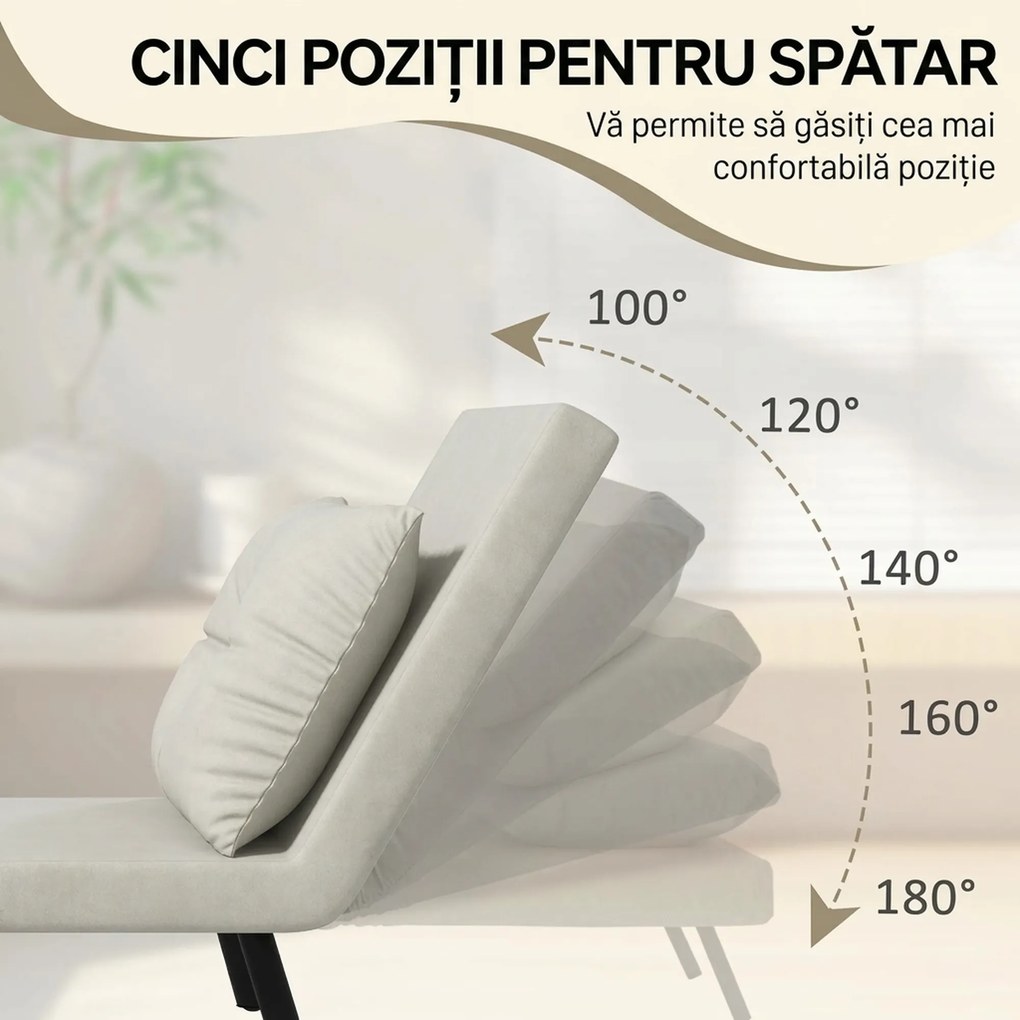 HOMCOM Canapele Extensibile Individuală Alb Crem 63x73x81 cm cu Pernă Extensibilă pe 5 Nivele | Aosom Romania