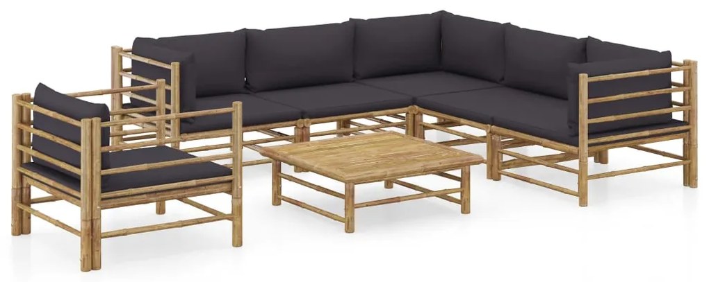 vidaXL Set mobilier de grădină cu perne gri închis, 7 piese, bambus
