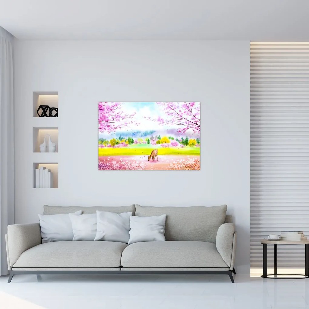 Tablou - Căprioară pictată, acuarelă (90x60 cm)