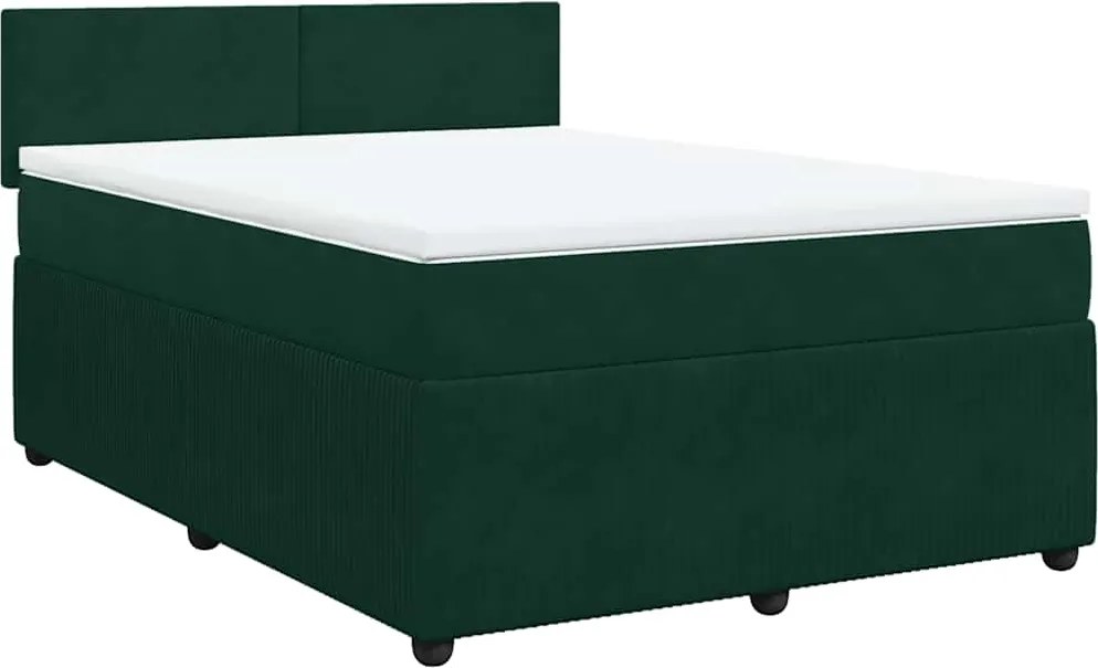 vidaXL Pat box spring cu saltea, verde închis, 160x200 cm, catifea