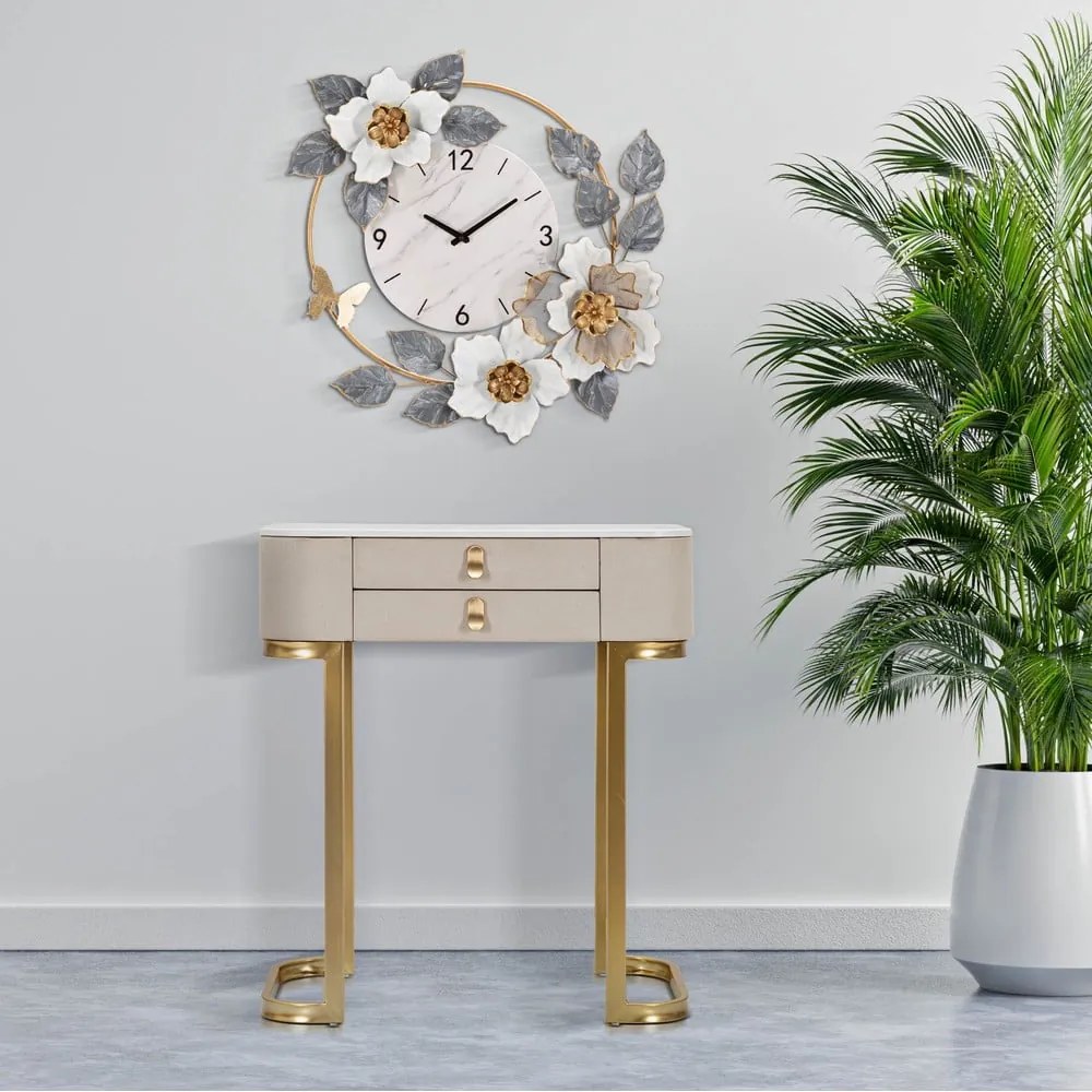 Masă consolă bej/aurie cu blat cu aspect de marmură 40x70 cm Beauty – Mauro Ferretti