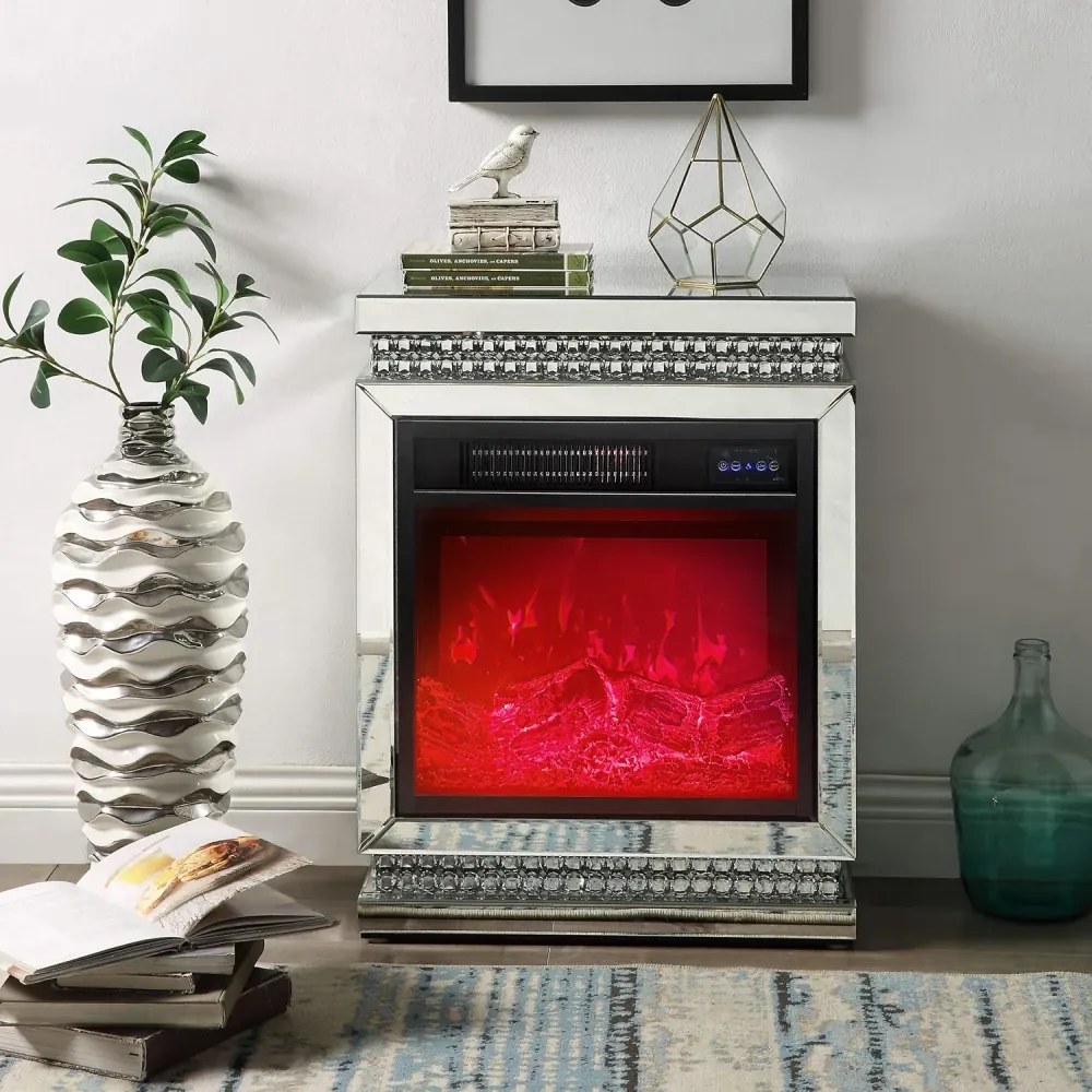 Șemineu decorativ electric MDF cu oglindă argintie – 42x32x60 cm