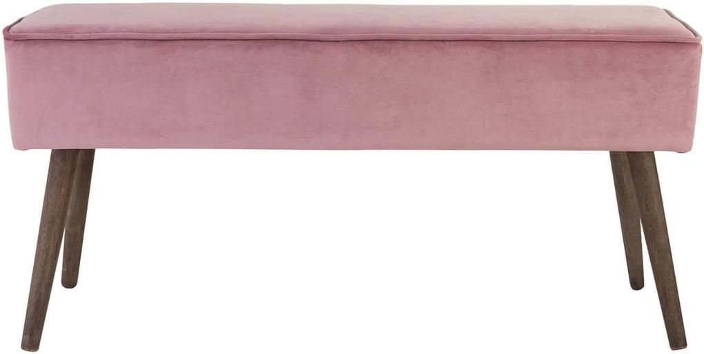 Bancheta Roz din Catifea cu Picioare de Lemn POPY - Catifea Roz Lungime(100 cm) x latime(30 cm) x Inaltime(50 cm)
