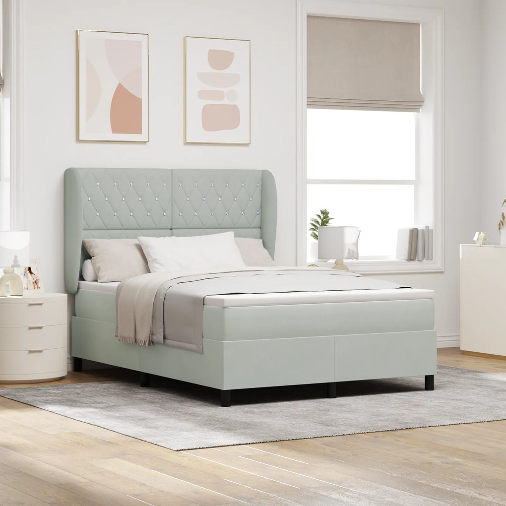 vidaXL Pat cu arcuri cu saltea Gri deschis 140 x 190 cm Catifea