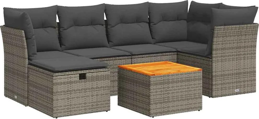 vidaXL Set canapele de grădină, 7 piese, cu perne, gri, poliratan