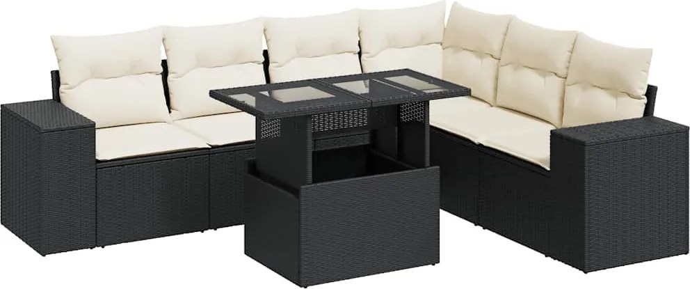 vidaXL Set canapele de grădină cu perne, 7 piese, negru, poliratan