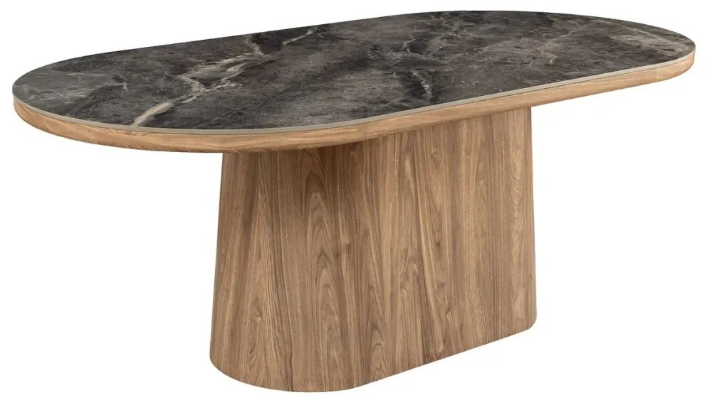 Masa ovala, Ceramica Gri, Furnir Nuc, UNIQUE 200cm A-46380 VC