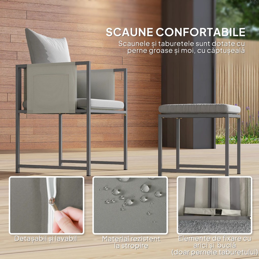 Outsunny Set Mobilier de Grădină din 9 Piese cu Masă, 4 Fotolii și 4 Scaune, 110x110x75 cm, Gri | Aosom Romania