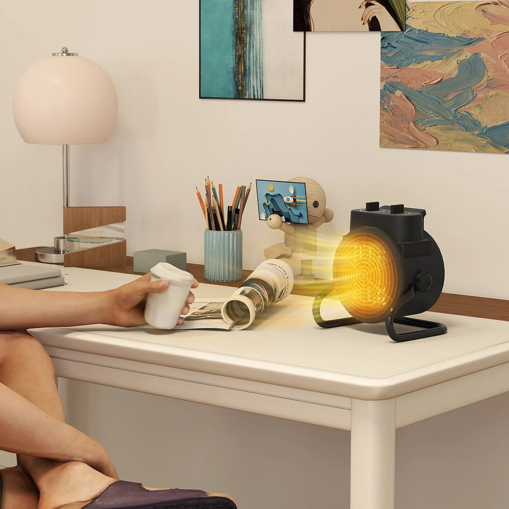 HOMCOM Încălzitor electric reglabil cu 3 moduri, 21.5x15.8x22 cm, Negru | Aosom Romania