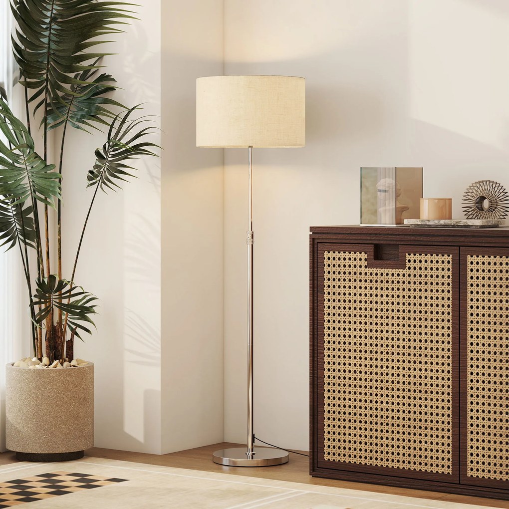 HOMCOM Lampă de Podea cu Telecomandă și Luminozitate Reglabilă 3000k-6000k, cu Abajur Textil, Argintie | Aosom Romania