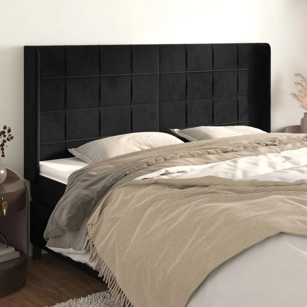3119636 vidaXL Tăblie de pat cu aripioare, negru, 163x16x118/128 cm, catifea