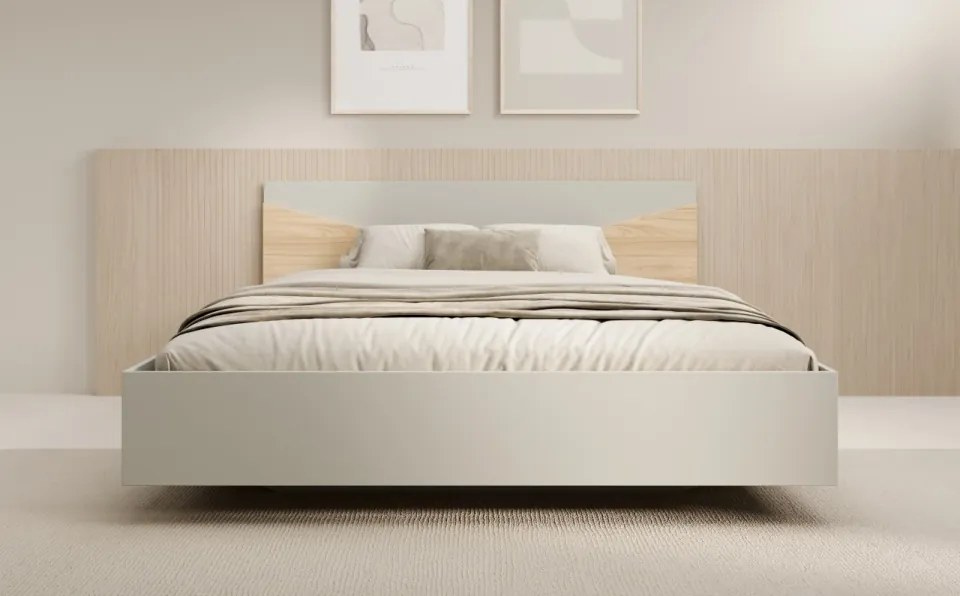 Pat din lemn, Atson, ADRK Furniture (Culoare: Lemn Stejar / Black)