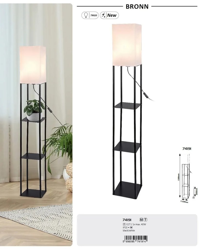 Lampadar/Lampa de podea decorativa cu raft, Bronn