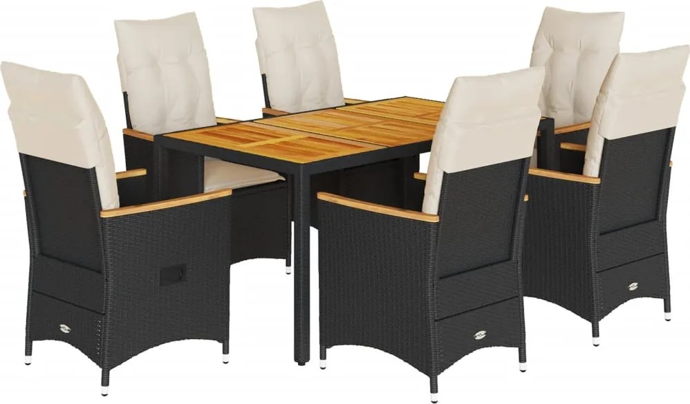 vidaXL Set mobilier de grădină cu perne, 7 piese, negru, poliratan