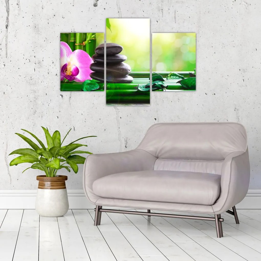 Tablou cu pietre pentru masaj și orhidee (90x60 cm)