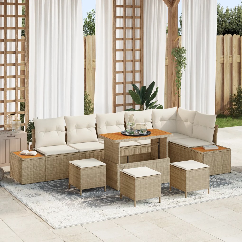Set Canapea pentru Grădină vidaXL cu 10 Piese cu Perne Bej Ratan Poly Acacia