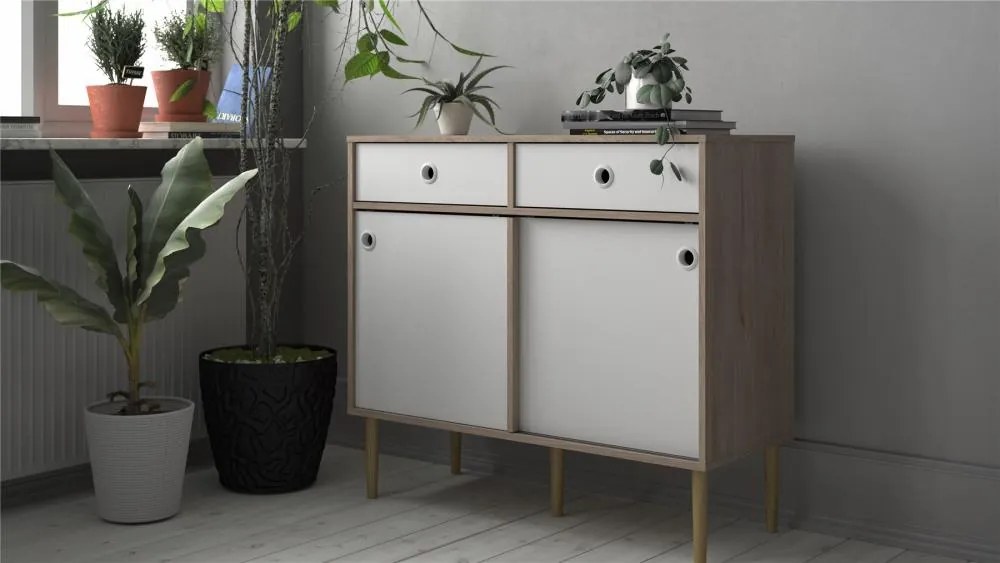 Tvilum Bufet cu 2 sertare in decor de stejar Culoare alb, ELISEO