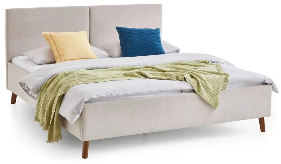 Pat matrimonial bej tapițat cu somieră 180x200 cm Piano – Meise Möbel