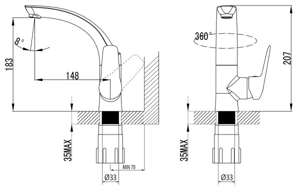 Sapho - Baterie lavoar SOLITER, 18 cm, crom lucios
