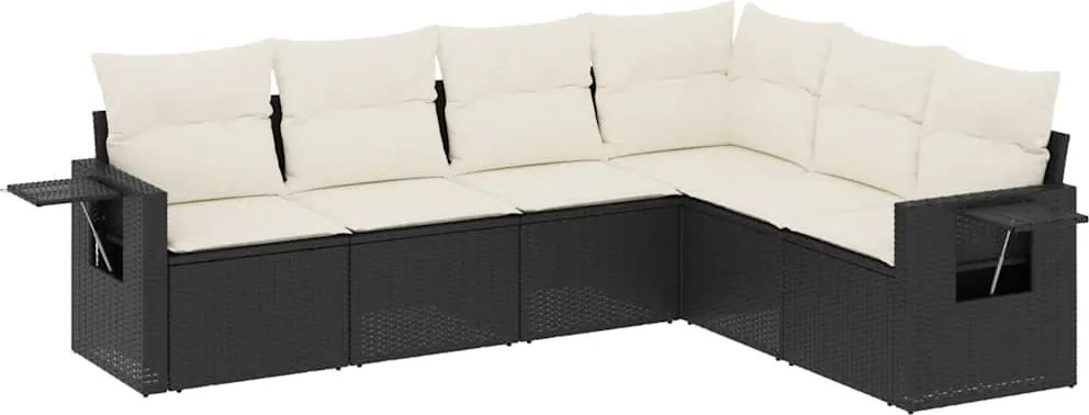 vidaXL Set mobilier de grădină cu perne, 6 piese, negru, poliratan
