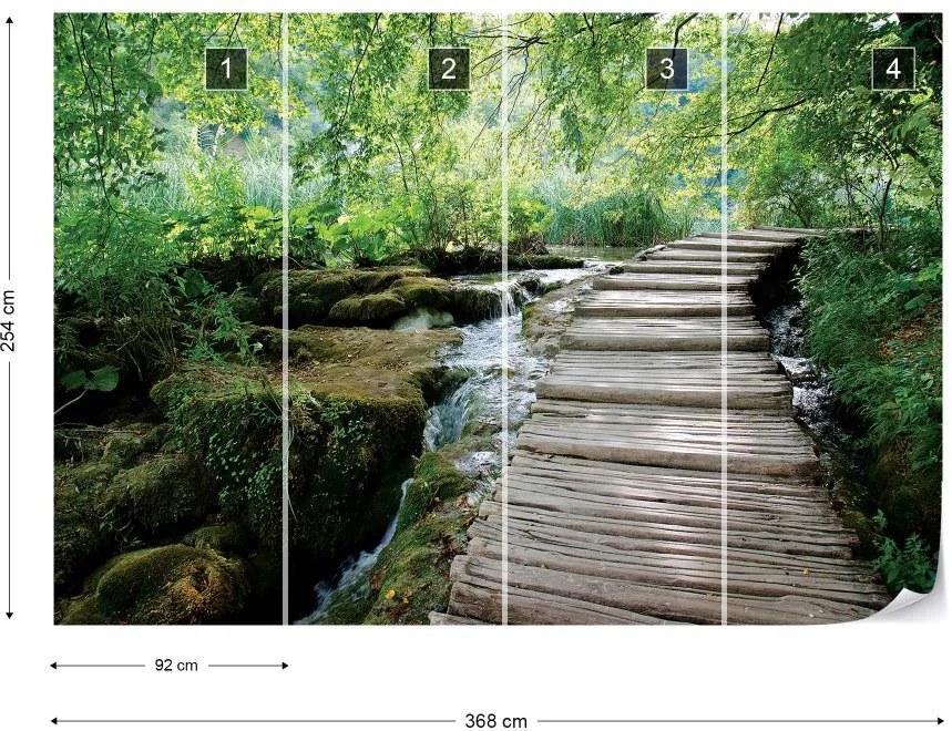 Fototapet GLIX - Green Forest Waterfall Pathway + adeziv GRATUIT Papírová tapeta  - 368x254 cm