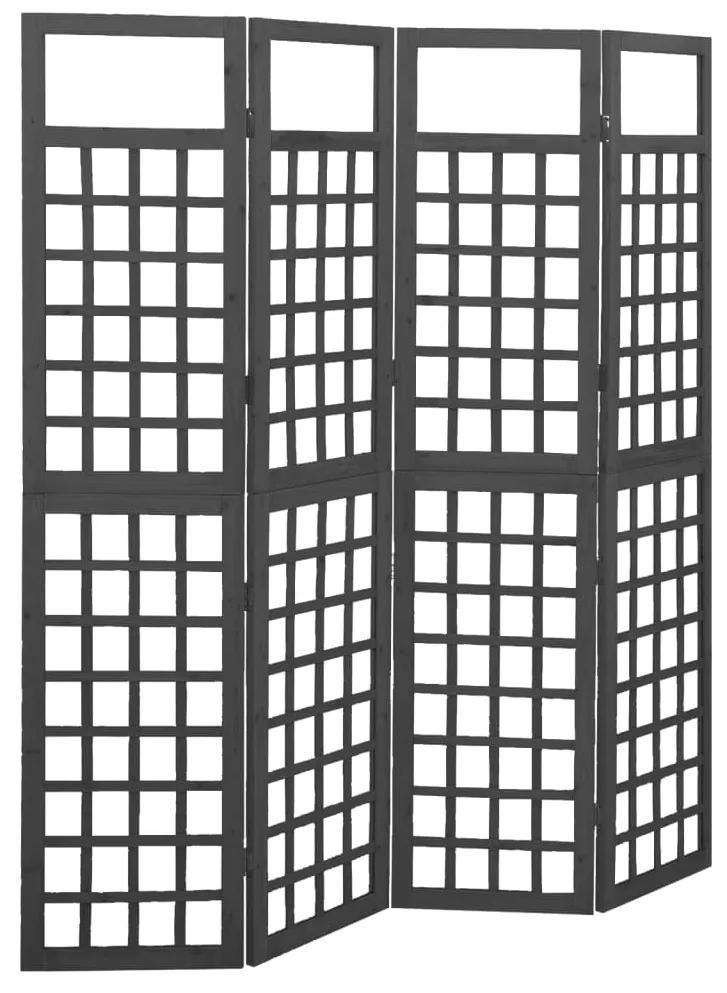 Separator cameră cu 4 panouri negru 161x180 cm nuiele lemn brad
