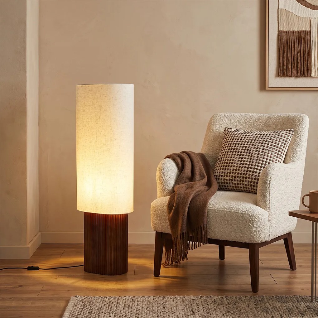 Lampă de podea Japandi din lemn de nuc cu abajur textil 90cm - Lamel