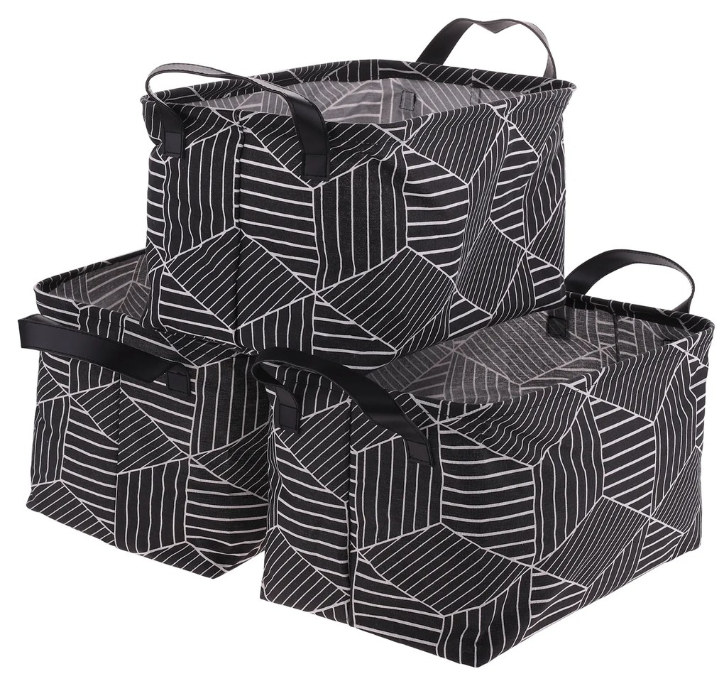 TEMPO-KONDELA YARA, coşuri din stofă cu mânere, set de 3 buc., negru / model
