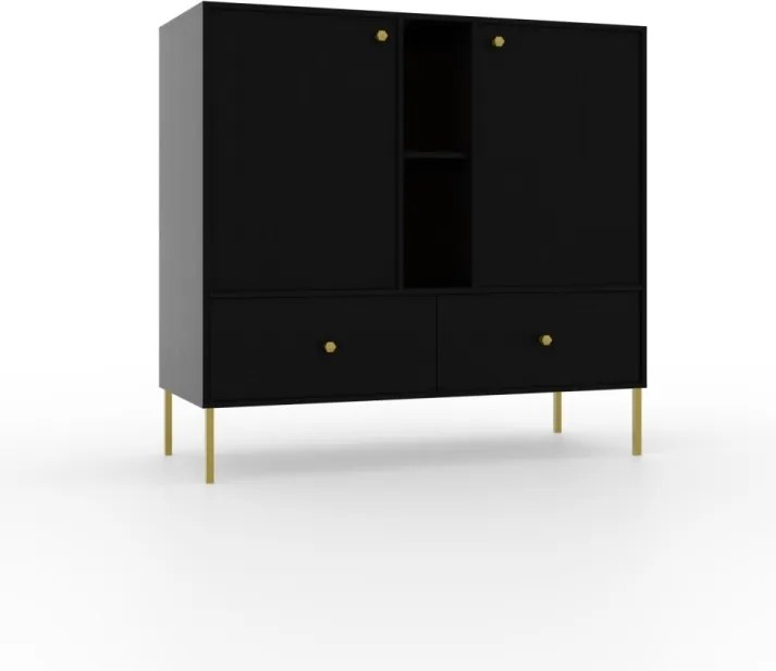 Comodă cu doua usi si doua sertare, 100x41x95cm, Tili System, ADRK Furniture (Culoare: Negru / Negru)