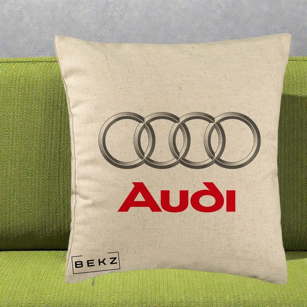Perna Personalizata cu emblema Audi, 40x40 cm, Bej, Husa Detasabila, Perna Inclusa, BEKZ®