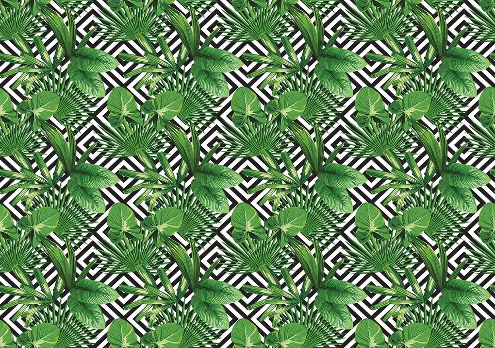 Fototapet - Geometrie și frunze (254x184 cm)