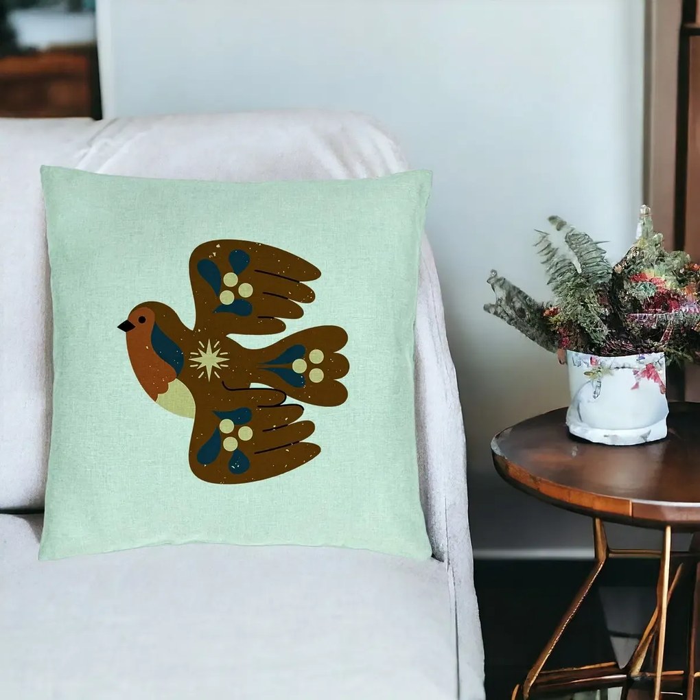 Perna Decorativa, Model Pasare, 40x40 cm, Verde Menta, Husa Detasabila, Perna Inclusa, BEKZ®