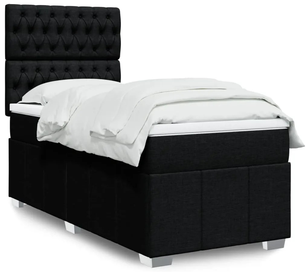 vidaXL Pat box spring cu saltea, negru, 100x200 cm, textil