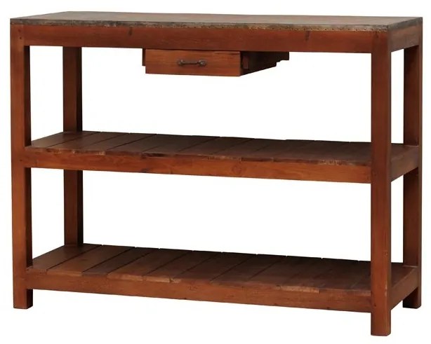 Consola din lemn reciclat, cu sertar si 2 rafturi, aspect vintage, Dara