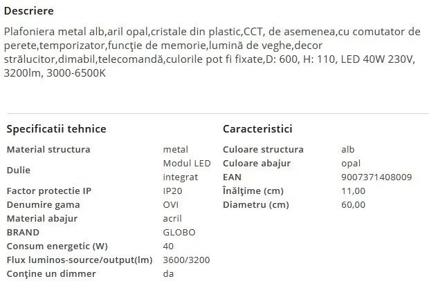 Plafoniera LED moderna cu telecomanda OVI 40W
