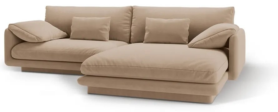 Colțar bej cu tapițerie din catifea (cu colț pe partea dreaptă/cu șezlong) Torino – Micadoni