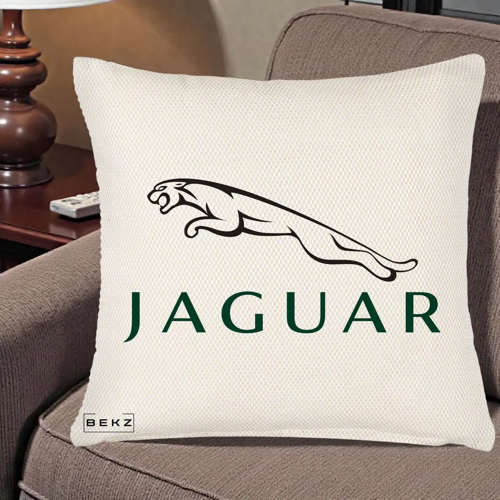Perna Personalizata cu emblema Jaguar, 40x40 cm, Crem Reliefat, Husa Detasabila, Perna Inclusa, BEKZ®