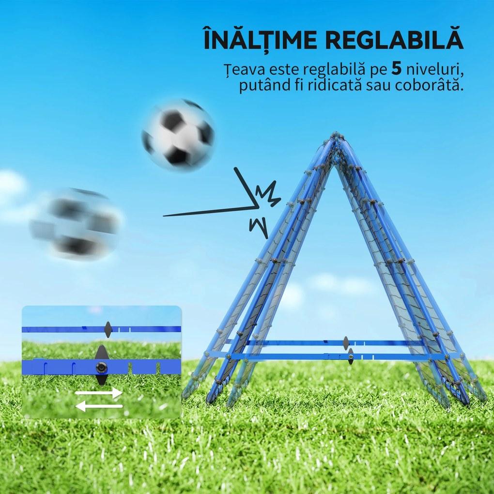 HOMCOM Poartă de Fotbal Pliabilă din PE și Metal, cu Unghi Ajustabil, Ideală pentru Antrenament, 100x95x90cm, Albastru | Aosom Romania