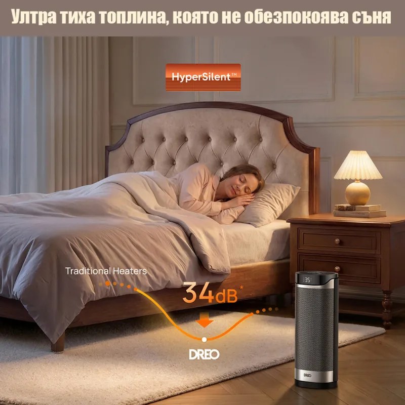 Încălzitor cu ventilator DREO Solaris 619, 2000 W, 20 m², PTC, 5 moduri de funcționare, 8 niveluri de protecție, cronometru, telecomandă, rotire la 70°, 5–35 °C, Negru/gri
