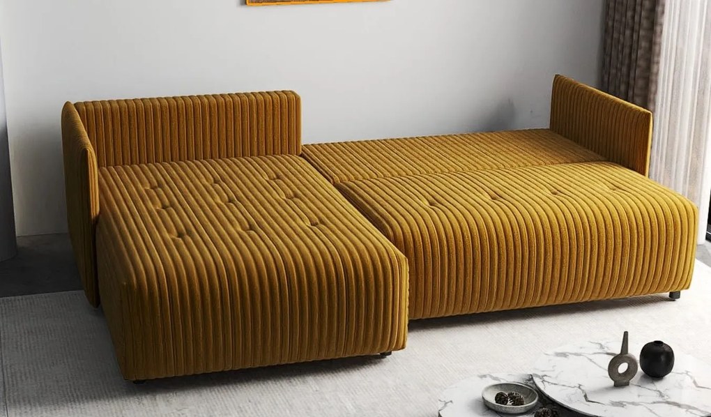 Colțar extensibil dumonde cu ladă de depozitare si sezut confortabil din spuma high-density, Malta Ambience Mustard 235x185 cm