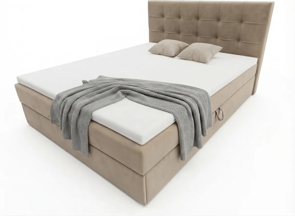 Pat tapițat tip boxspring DIRELIS TRINITY160x200 cm bej Saltea: Saltea cu arcuri Bonell