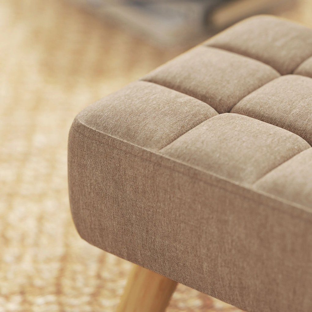 HOMCOM Puf pentru picioare din material cu aspect de in, 27x27x26 cm, cu picioare din lemn de arbore de cauciuc, suportă până la 110 kg, maro | Aosom Romania