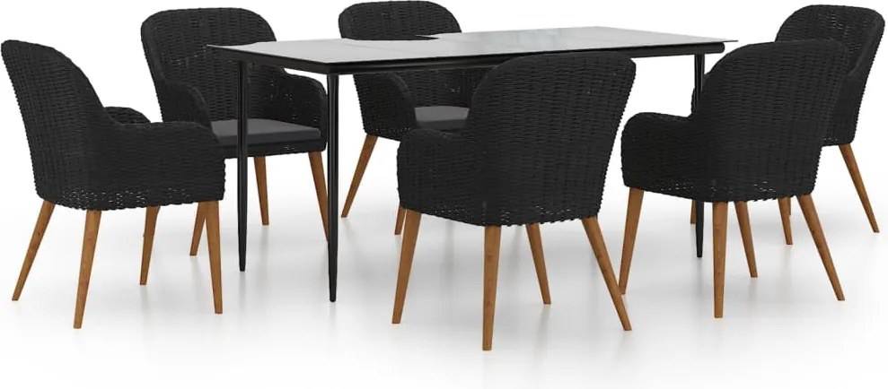 vidaXL Set de masă pentru grădină, 7 piese, cu perne, negru