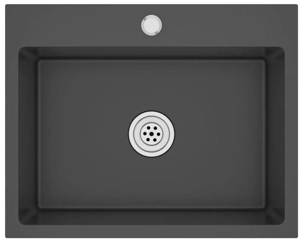 Chiuveta de bucatarie, negru, otel inoxidabil Negru, 59 x 44 x 20 cm (cu orificiu pentru robinet)
