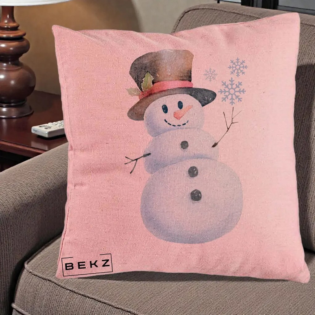 Perna Decorativa Om de Zapada cu Joben si Vasc, 40x40 cm, Roz, Husa Detasabila, Perna Inclusa, BEKZ®