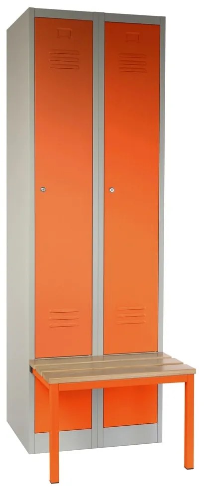 Dulap metalic cu bancheta, 60 x 85 x 185 cm, plinta, inchidere cilindrica, portocaliu - ral 2004