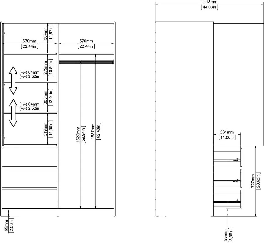 Șifonier în culoare naturală cu aspect de lemn de stejar cu ușă glisantă 119x200x60 cm Naia – Tvilum