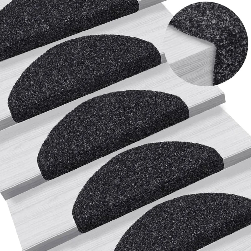 vidaXL Covorașe autoadezive pentru scări, 10 buc., 65x21x4 cm, negru, semirotunde, mari