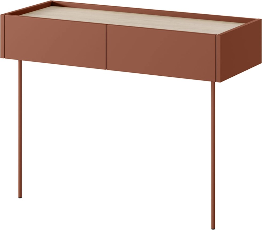 Masa de toaletă cu sertare și picioare metalice Desin 100 cm - verde măsliniu / stejar nagano - ceramic red / stejar nagano