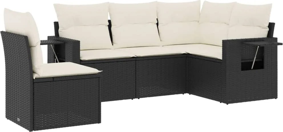 vidaXL Set mobilier de grădină cu perne, 5 piese, negru, poliratan